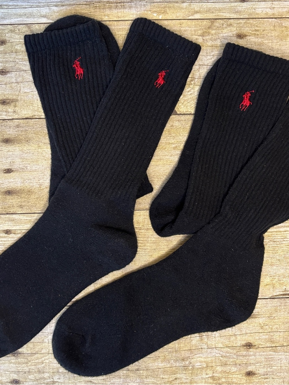 Polo by Ralph Lauren Black Crew Socks with Red Pony Embroidery - 2 pack